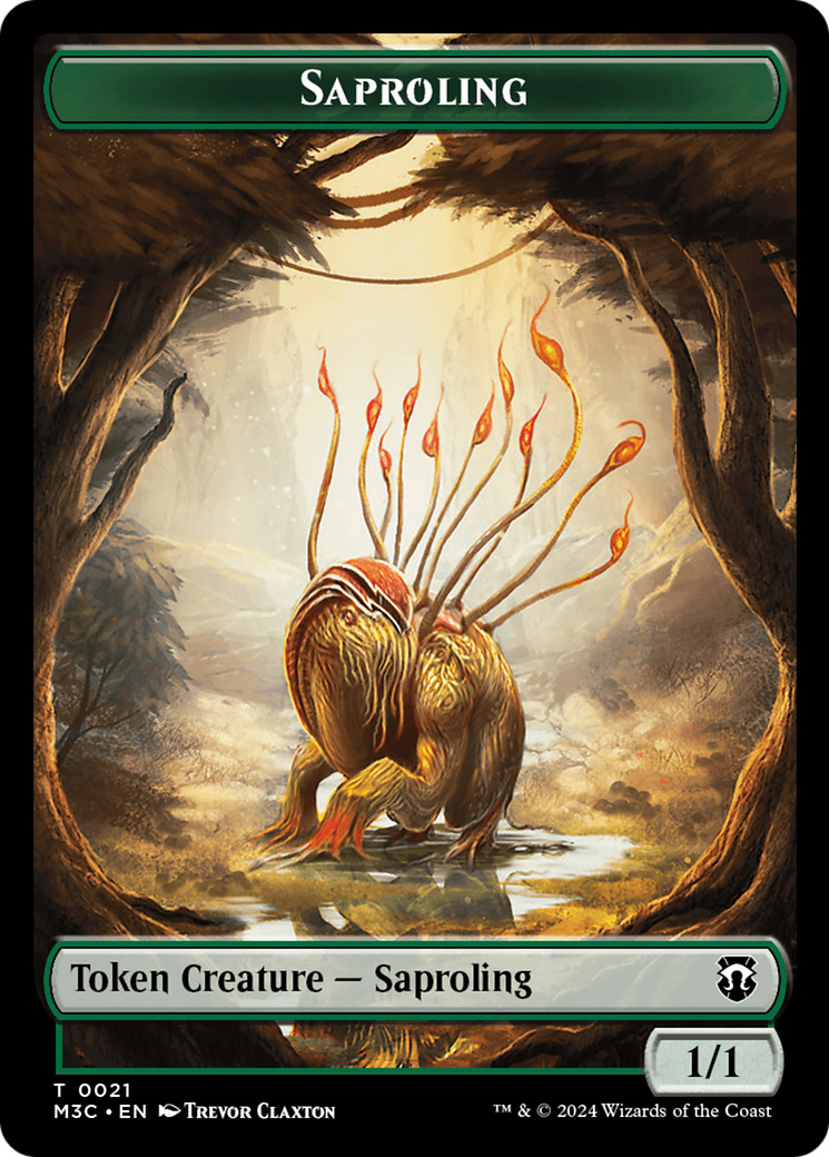 Tarmogoyf (Ripple Foil) // Saproling Double-Sided Token [Modern Horizons 3 Commander Tokens] | Exor Games New Glasgow