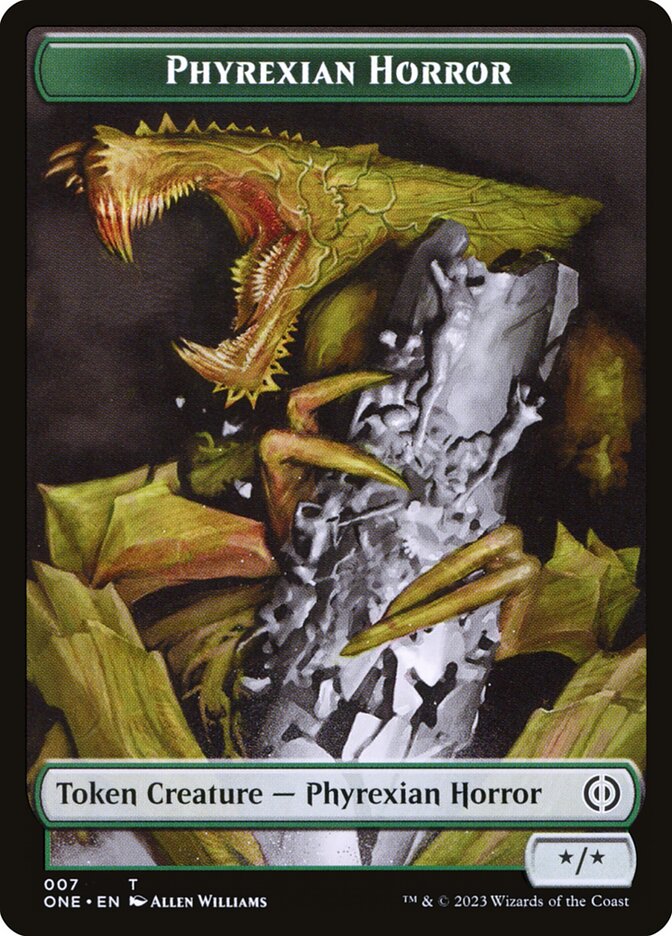 Phyrexian Goblin // Phyrexian Horror Double-Sided Token [Phyrexia: All Will Be One Tokens] | Exor Games New Glasgow