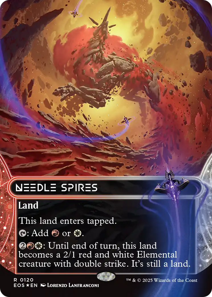 Needle Spires (0120) (Borderless) (Galaxy Foil) [Edge of Eternities: Stellar Sights] | Exor Games New Glasgow