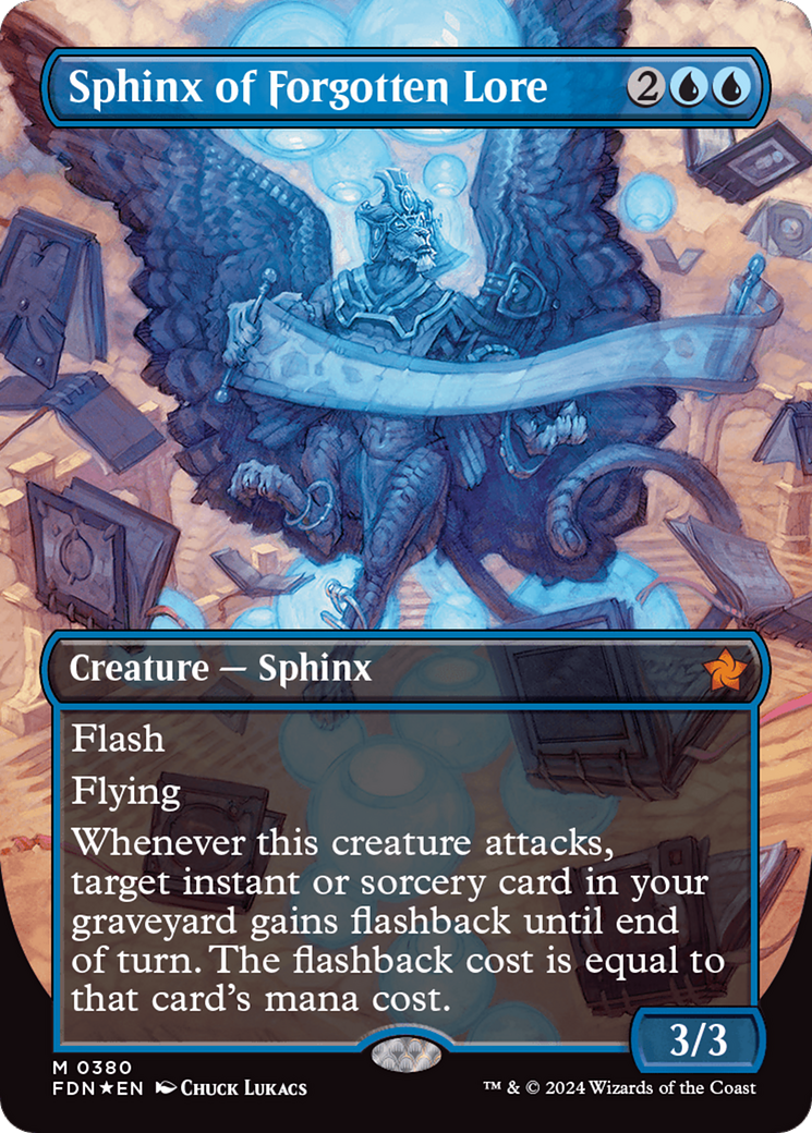 Sphinx of Forgotten Lore (Borderless) (Mana Foil) [Foundations] | Exor Games New Glasgow