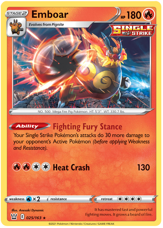 Emboar (025/163) [Sword & Shield: Battle Styles] | Exor Games New Glasgow