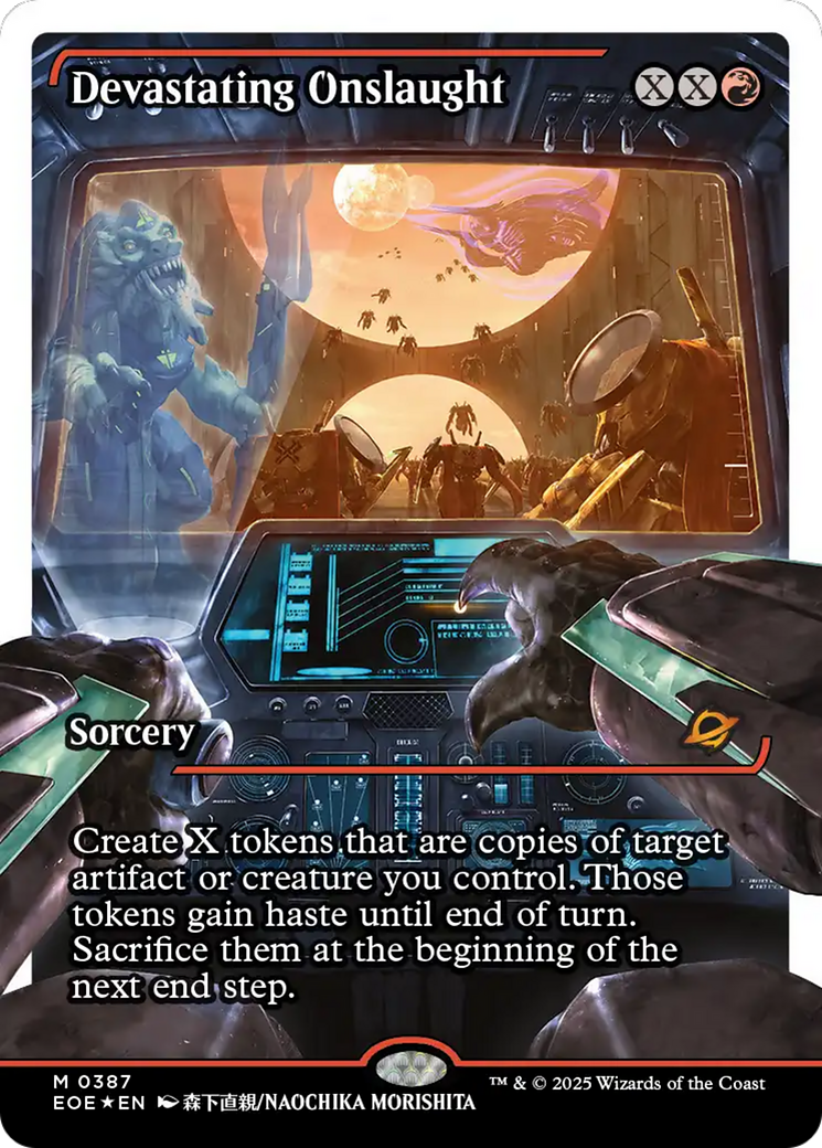Devastating Onslaught (0387) (Showcase) (Fracture Foil) [Edge of Eternities] | Exor Games New Glasgow