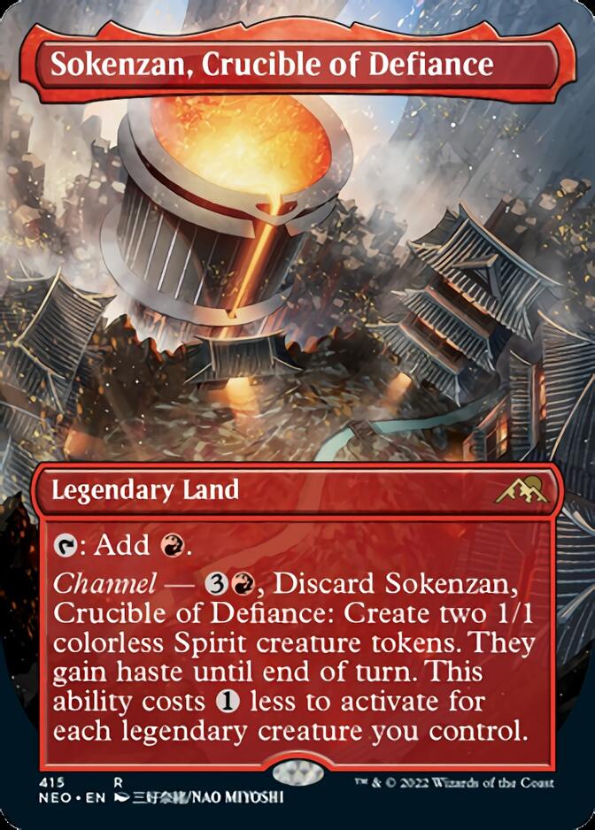 Sokenzan, Crucible of Defiance (Borderless Alternate Art) [Kamigawa: Neon Dynasty] | Exor Games New Glasgow