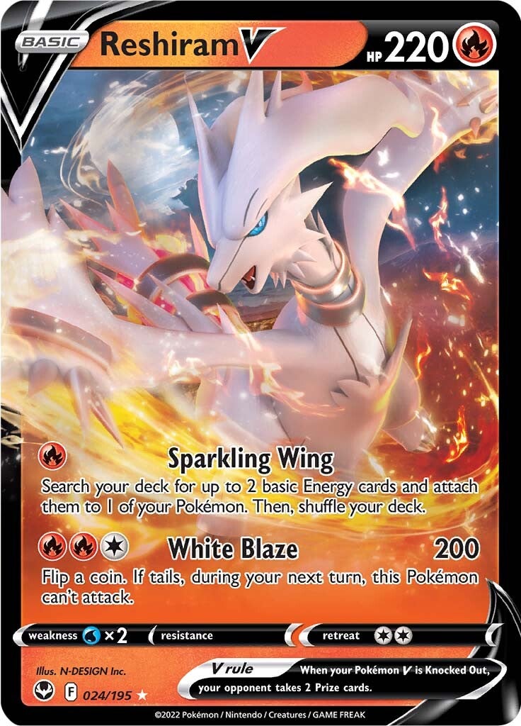 Reshiram V (024/195) [Sword & Shield: Silver Tempest] | Exor Games New Glasgow