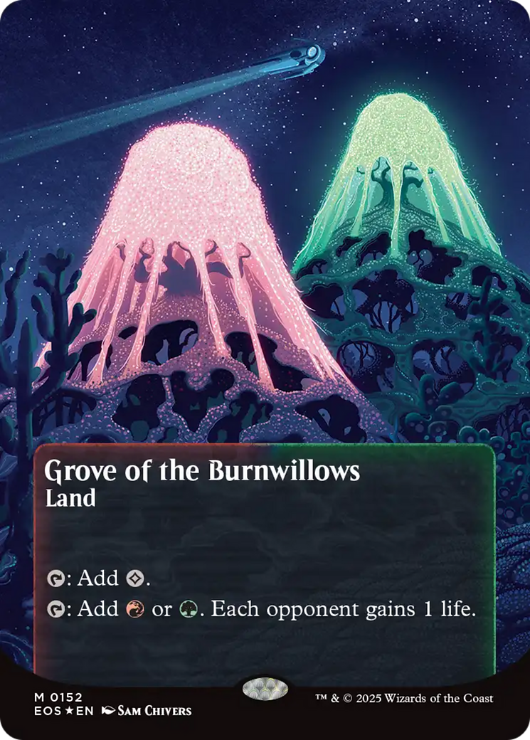 Grove of the Burnwillows (0152) (Borderless) (Galaxy Foil) [Edge of Eternities: Stellar Sights] | Exor Games New Glasgow
