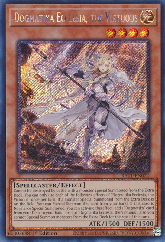 Dogmatika Ecclesia, the Virtuous [RA01-EN020] Platinum Secret Rare | Exor Games New Glasgow