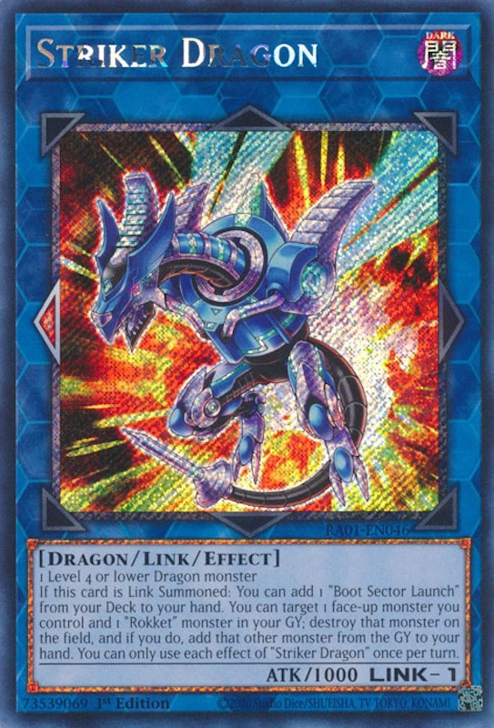 Striker Dragon [RA01-EN046] Platinum Secret Rare | Exor Games New Glasgow