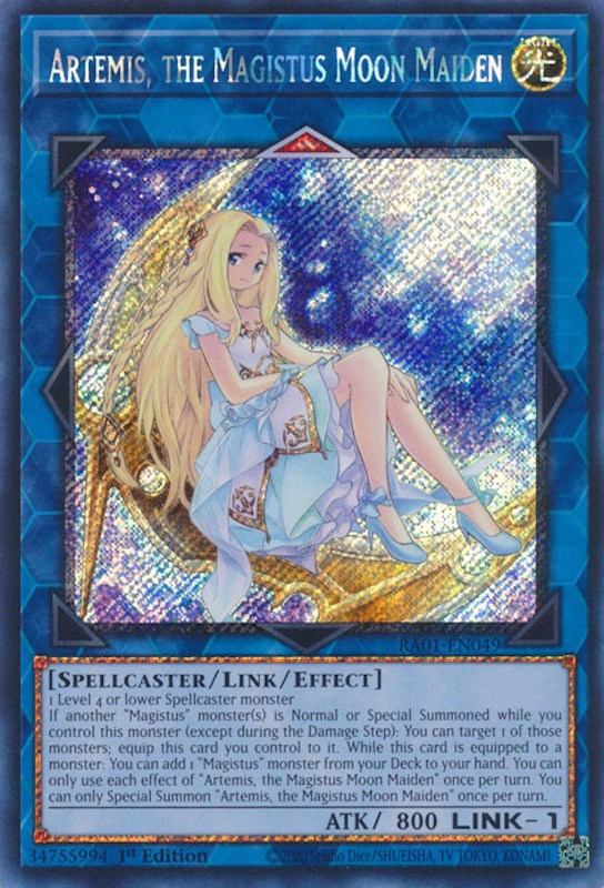 Artemis, the Magistus Moon Maiden [RA01-EN049] Platinum Secret Rare | Exor Games New Glasgow