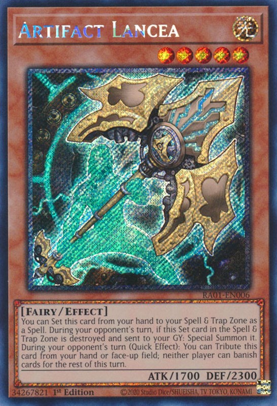 Artifact Lancea [RA01-EN006] Platinum Secret Rare | Exor Games New Glasgow