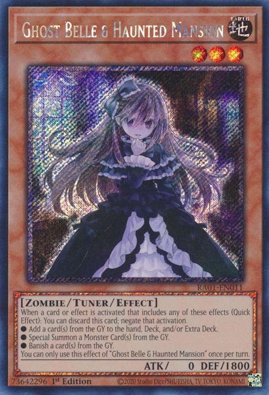 Ghost Belle & Haunted Mansion [RA01-EN011] Platinum Secret Rare | Exor Games New Glasgow