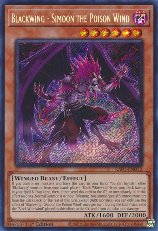 Blackwing - Simoon the Poison Wind [RA01-EN012] Secret Rare | Exor Games New Glasgow