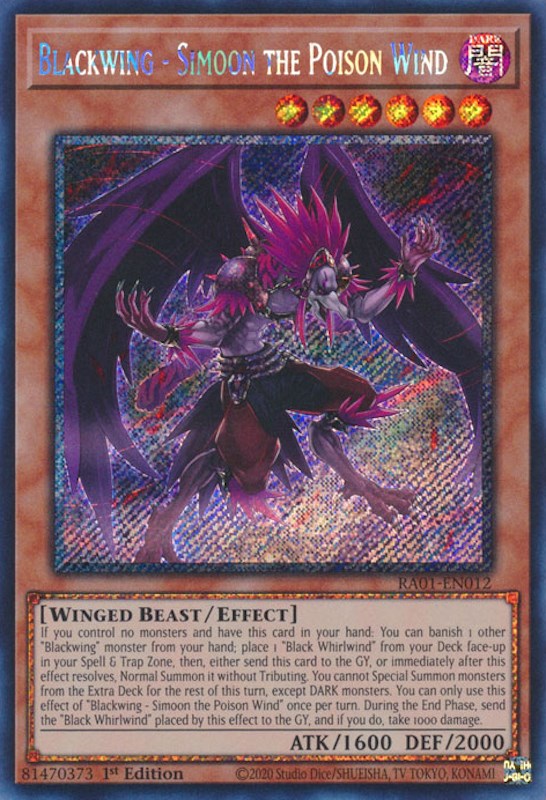 Blackwing - Simoon the Poison Wind [RA01-EN012] Platinum Secret Rare | Exor Games New Glasgow