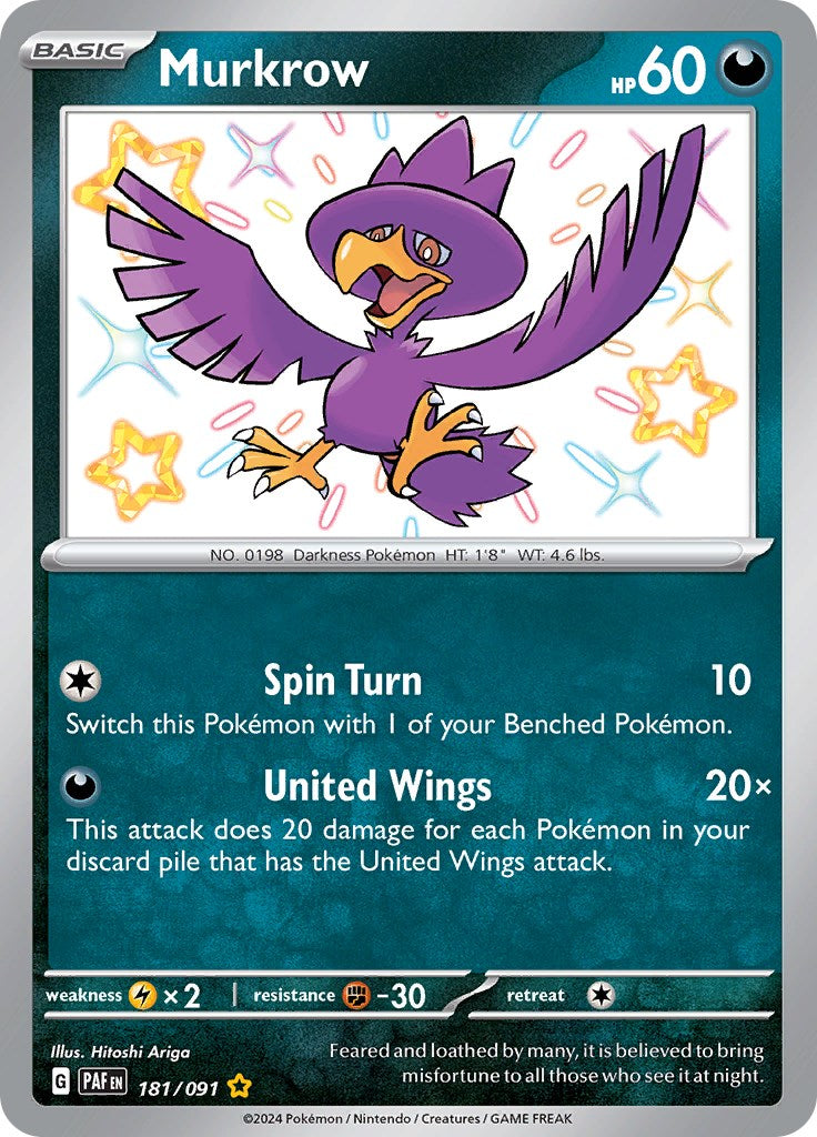 Murkrow (181/091) [Scarlet & Violet: Paldean Fates] | Exor Games New Glasgow