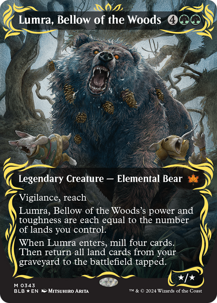 Lumra, Bellow of the Woods (Borderless) (Raised Foil) [Bloomburrow] | Exor Games New Glasgow