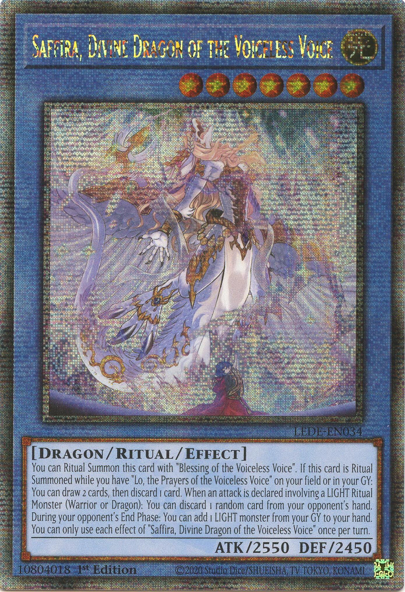 Saffira, Divine Dragon of the Voiceless Voice (Quarter Century Secret Rare) [LEDE-EN034] Quarter Century Secret Rare | Exor Games New Glasgow