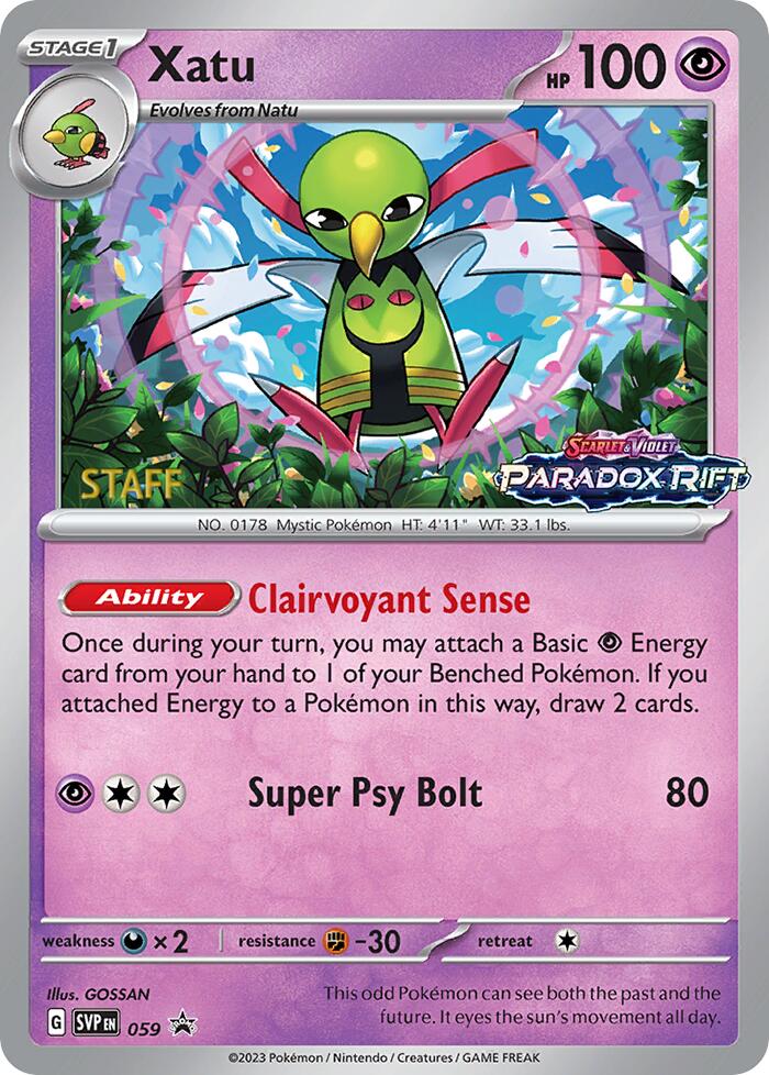 Xatu (059) (Staff Prerelease Promo) [Scarlet & Violet: Black Star Promos] | Exor Games New Glasgow