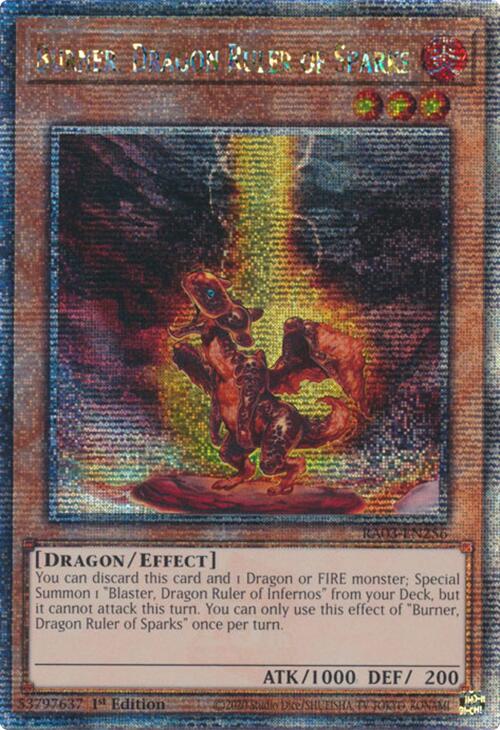 Burner, Dragon Ruler of Sparks (Quarter Century Secret Rare) [RA03-EN256] Quarter Century Secret Rare | Exor Games New Glasgow