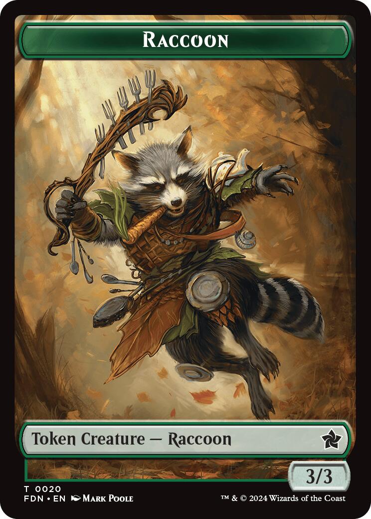 Elf Warrior // Raccoon Doubled-Sided Token [Foundations Tokens] | Exor Games New Glasgow