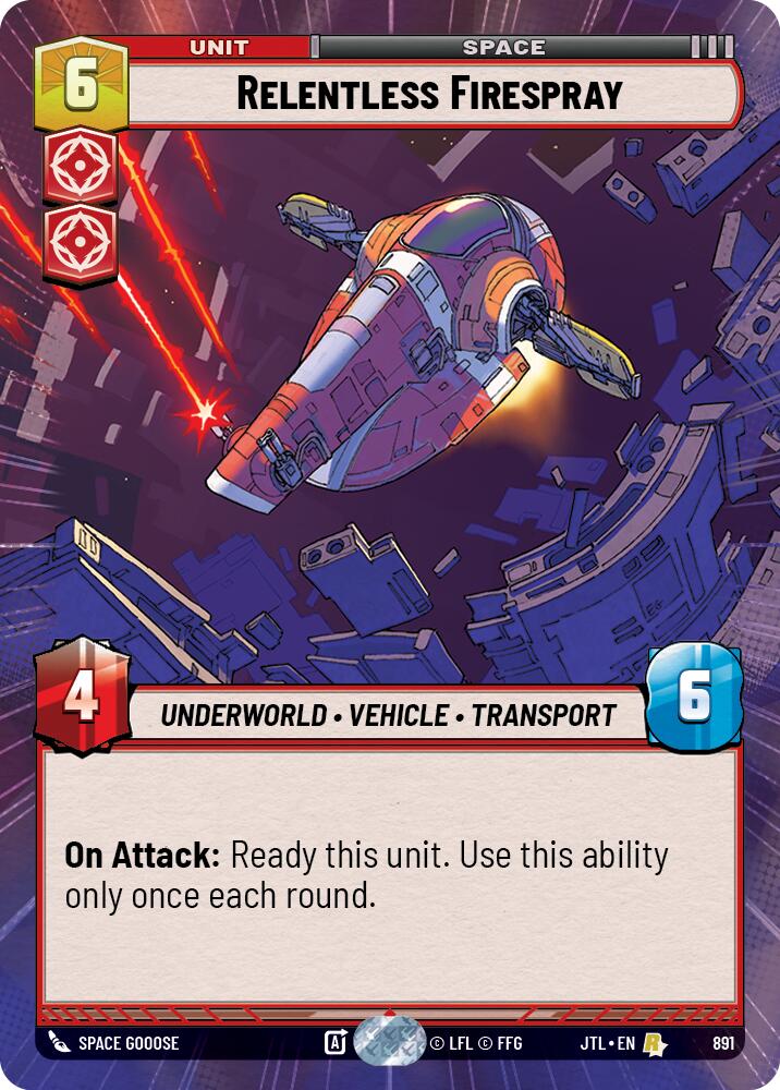 Relentless Firespray (891) (Hyperspace Foil) (891) [Jump to Lightspeed] | Exor Games New Glasgow