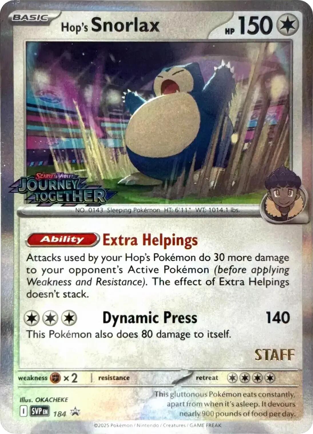 Hop's Snorlax (184) (Prerelease Staff) [Scarlet & Violet: Black Star Promos] | Exor Games New Glasgow