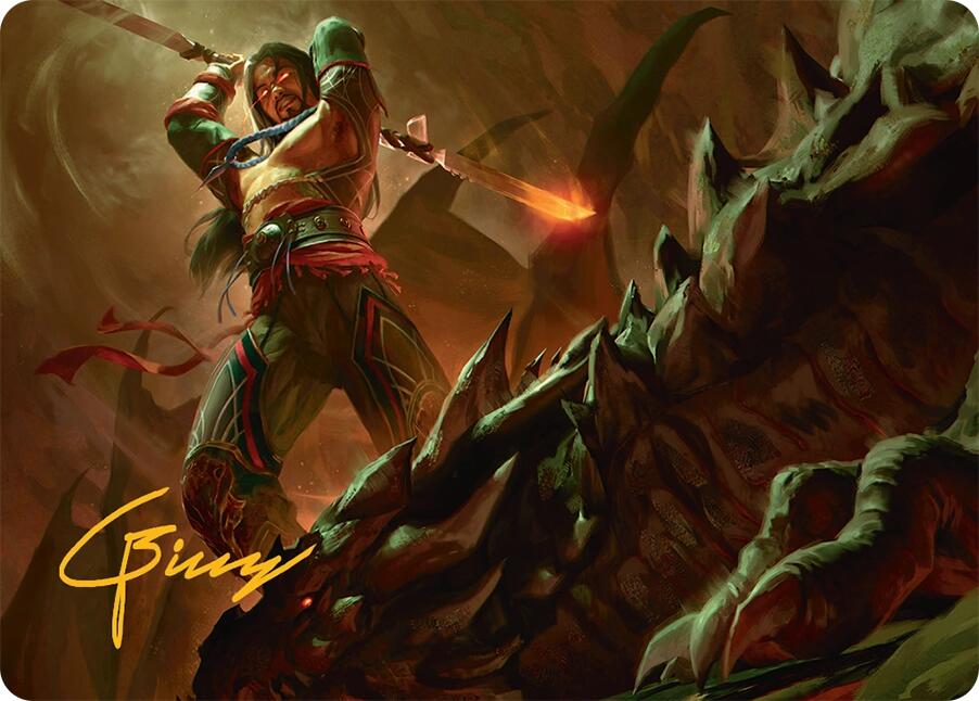 Sarkhan's Resolve Art Card (18/54) (Gold-Stamped Signature) [Tarkir: Dragonstorm Art Series] | Exor Games New Glasgow