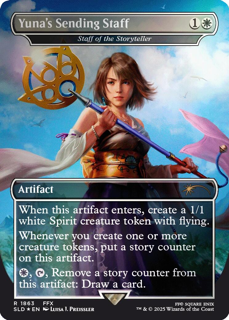 Yuna's Sending Staff - Staff of the Storyteller (Rainbow Foil) [Secret Lair Drop Series] | Exor Games New Glasgow