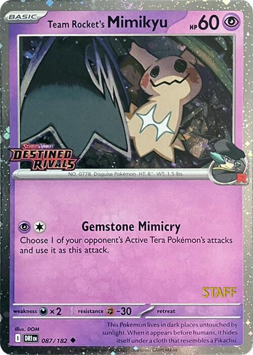 Team Rocket's Mimikyu (087/182) (Prerelease Staff) [Scarlet & Violet: Destined Rivals] | Exor Games New Glasgow
