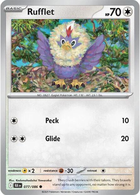 Rufflet (077/086) (Reverse Holo) [Scarlet & Violet: Black Bolt] | Exor Games New Glasgow
