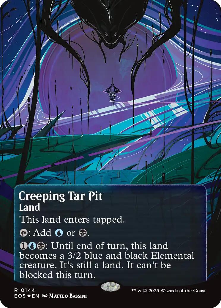 Creeping Tar Pit (0144) (Borderless) (Galaxy Foil) [Edge of Eternities: Stellar Sights] | Exor Games New Glasgow