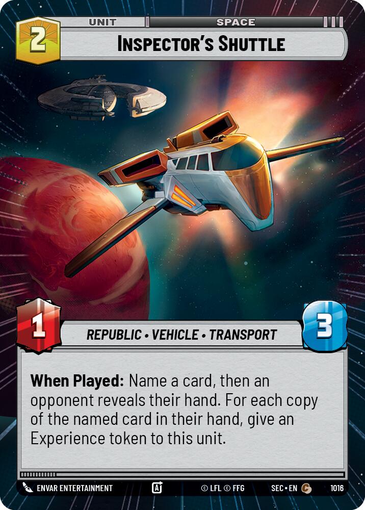 Inspector's Shuttle (1016) (Hyperspace Foil) (1016) [Secrets of Power] | Exor Games New Glasgow