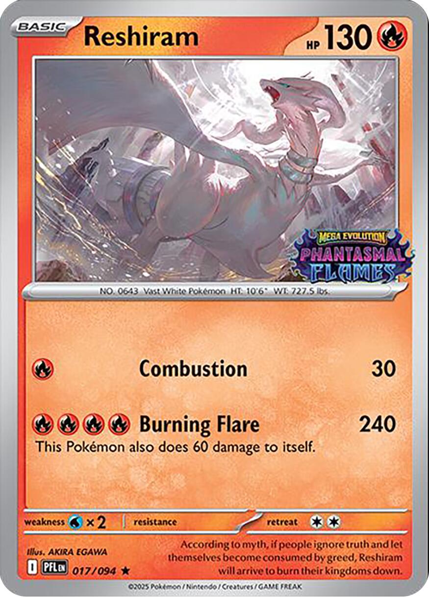 Reshiram (017/094) (Phantasmal Flames Stamped) [Mega Evolution: Phantasmal Flames] | Exor Games New Glasgow
