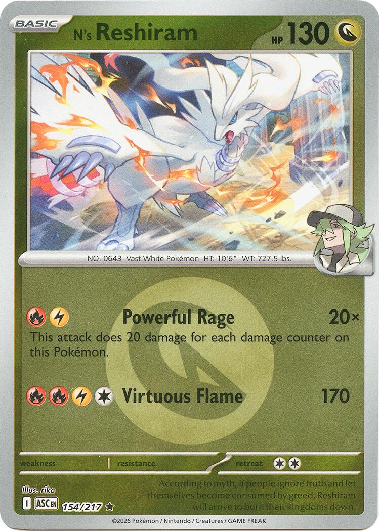 N's Reshiram (154/217) (Energy Symbol Pattern) [Mega Evolution: Ascended Heroes] | Exor Games New Glasgow