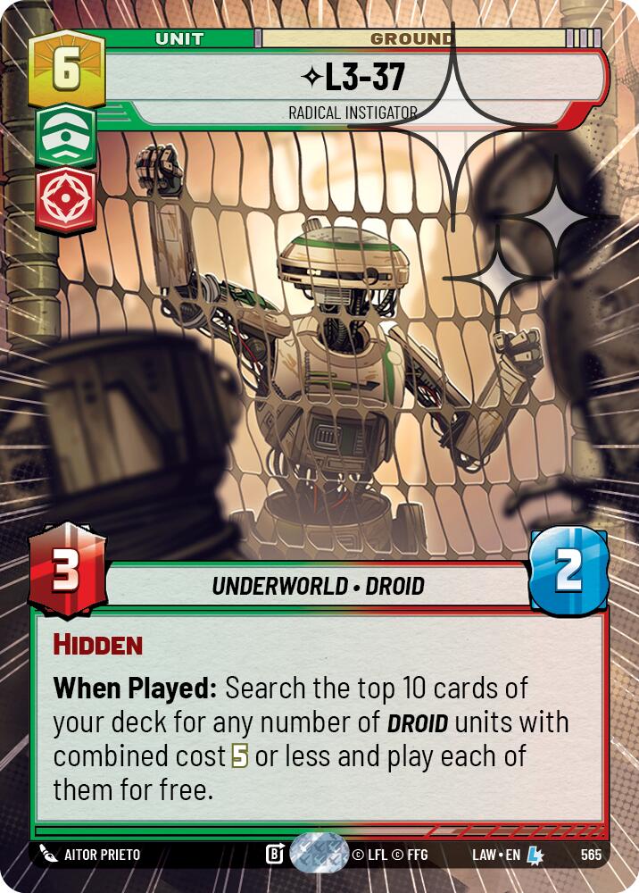 L3-37 - Radical Instigator (565) (Hyperspace Foil) (565) [A Lawless Time] | Exor Games New Glasgow