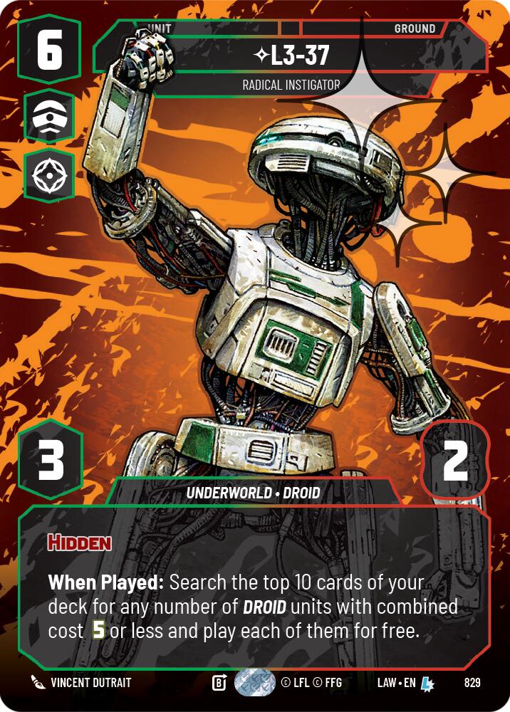 L3-37 - Radical Instigator (Prestige Foil) (829) (829) [A Lawless Time] | Exor Games New Glasgow