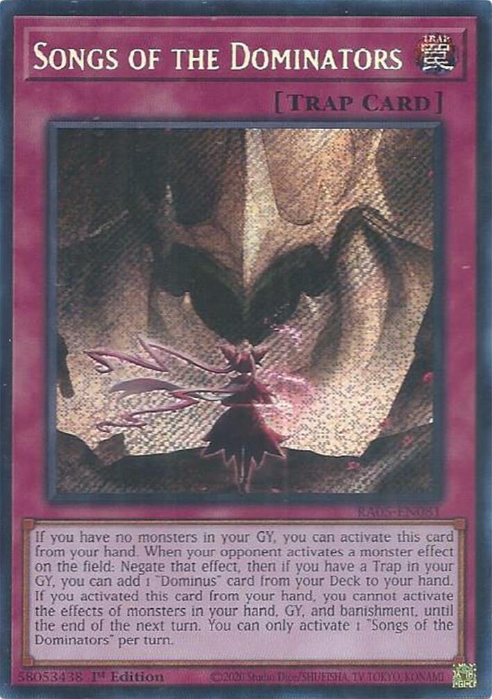 Songs of the Dominators (Secret Rare) [RA05-EN081] Secret Rare | Exor Games New Glasgow