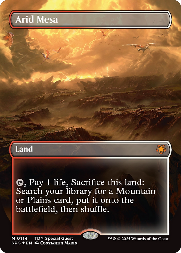 Arid Mesa (Borderless) (Dragonscale Foil) [Tarkir: Dragonstorm Special Guests] | Exor Games New Glasgow