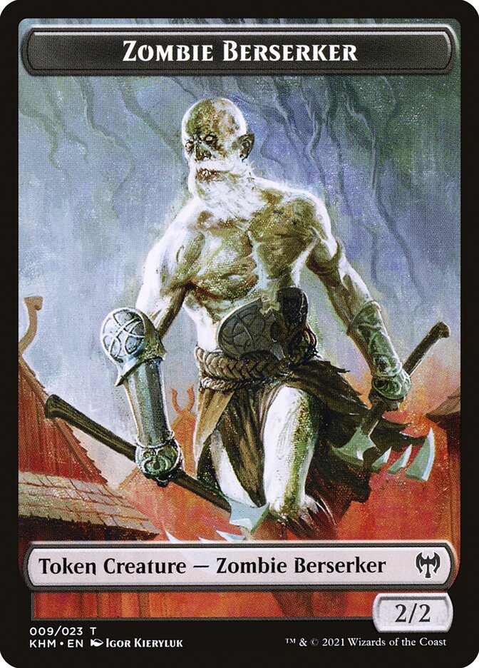 Human Warrior // Zombie Berserker Double-Sided Token [Kaldheim Tokens] | Exor Games New Glasgow
