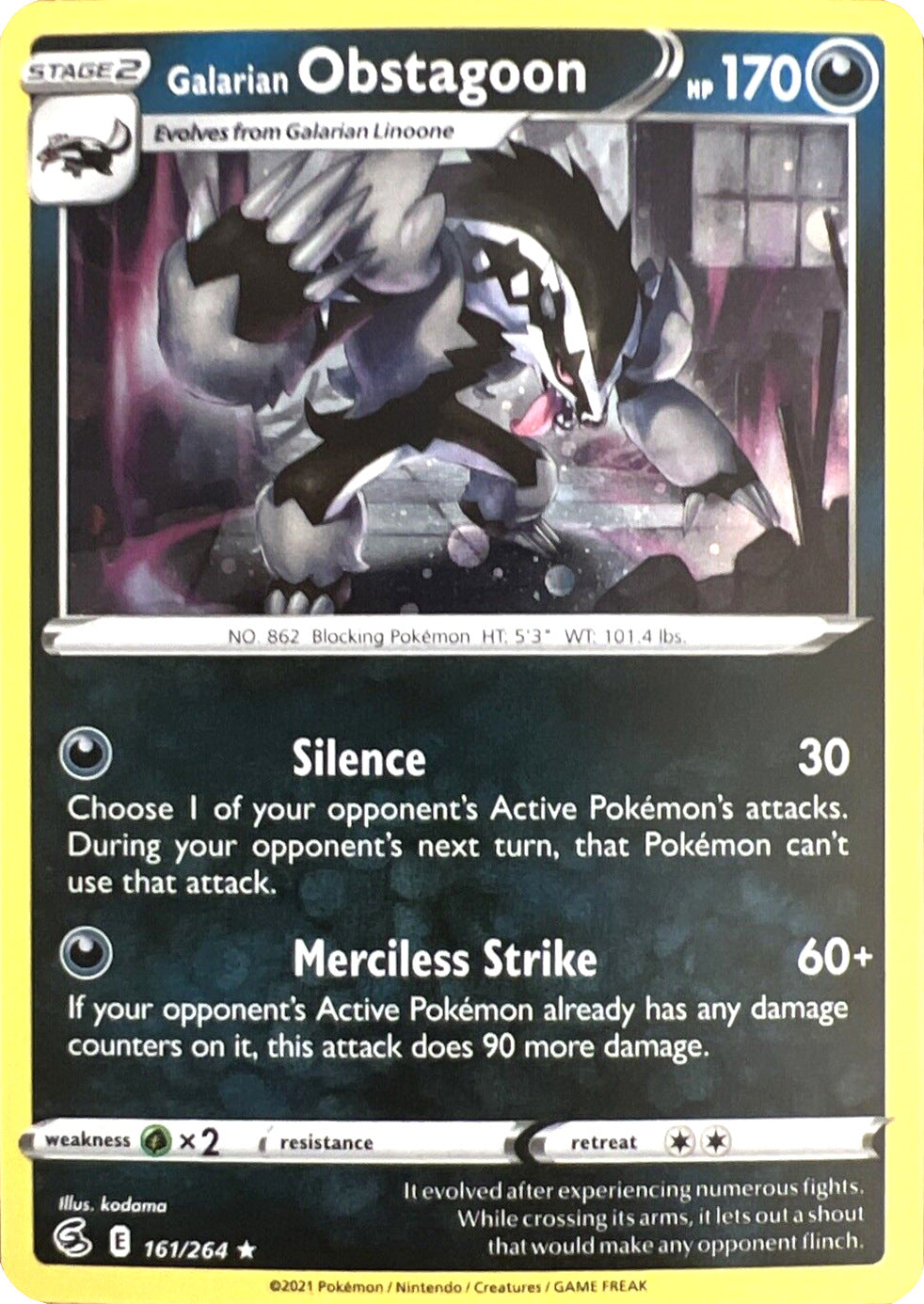 Galarian Obstagoon (161/264) (Cosmos Holo) [Sword & Shield: Fusion Strike] | Exor Games New Glasgow
