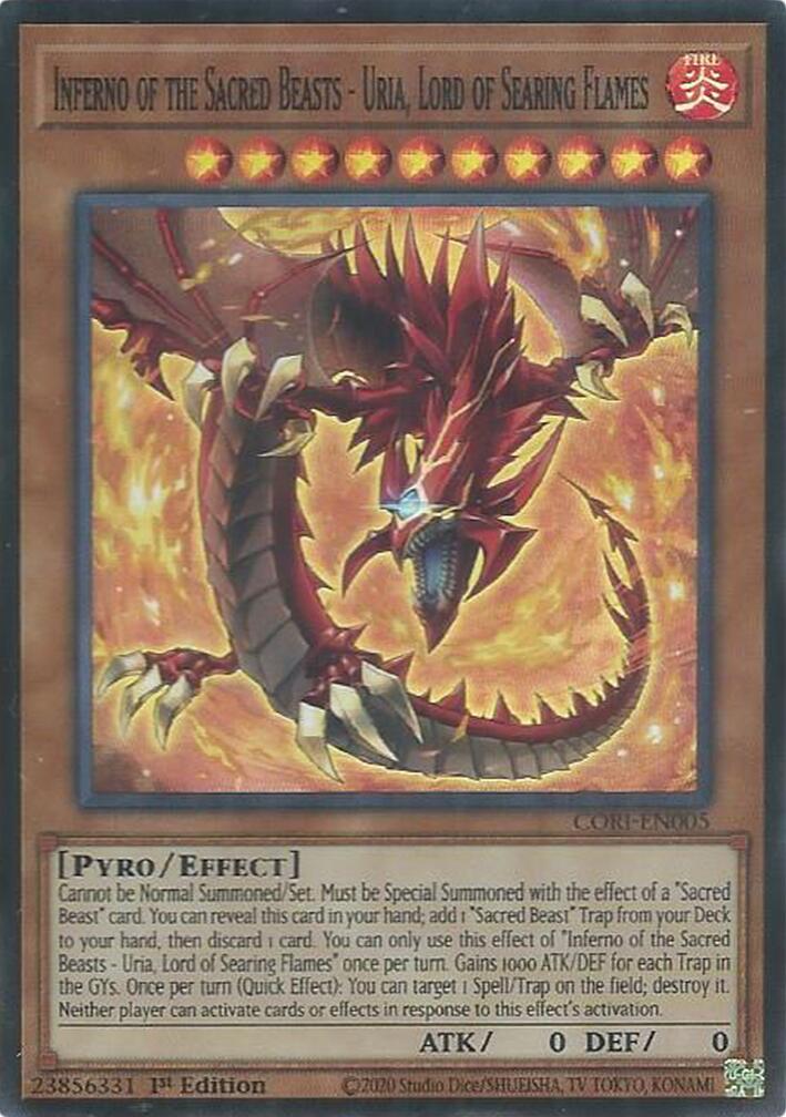 Inferno of the Sacred Beasts - Uria, Lord of Searing Flames [CORI-EN005] Super Rare | Exor Games New Glasgow