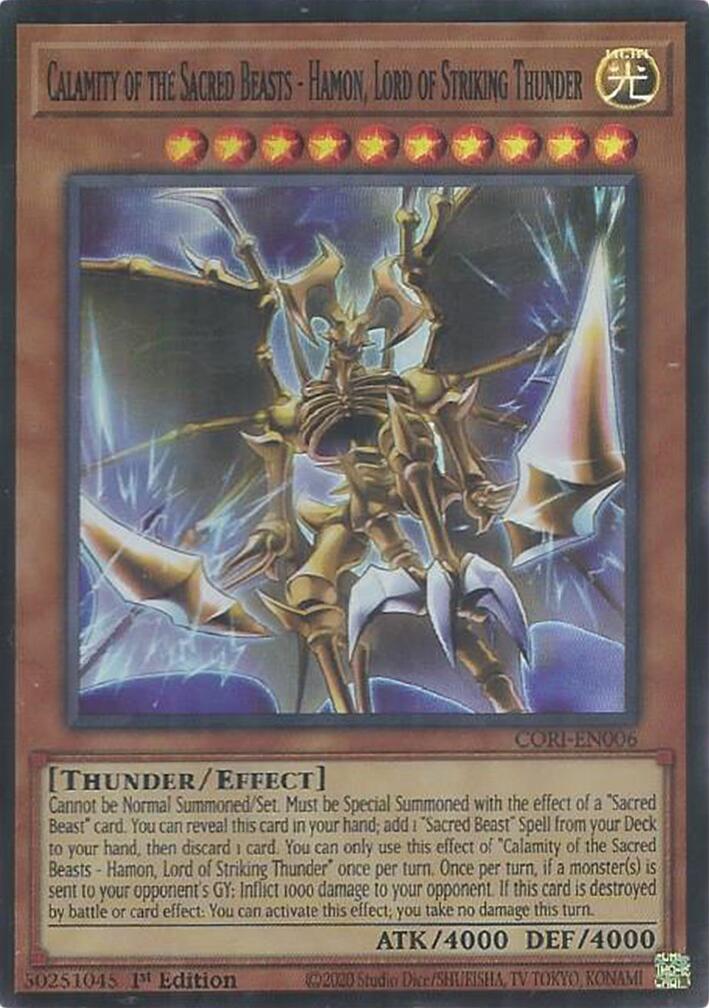 Calamity of the Sacred Beasts - Hamon, Lord of Striking Thunder [CORI-EN006] Super Rare | Exor Games New Glasgow
