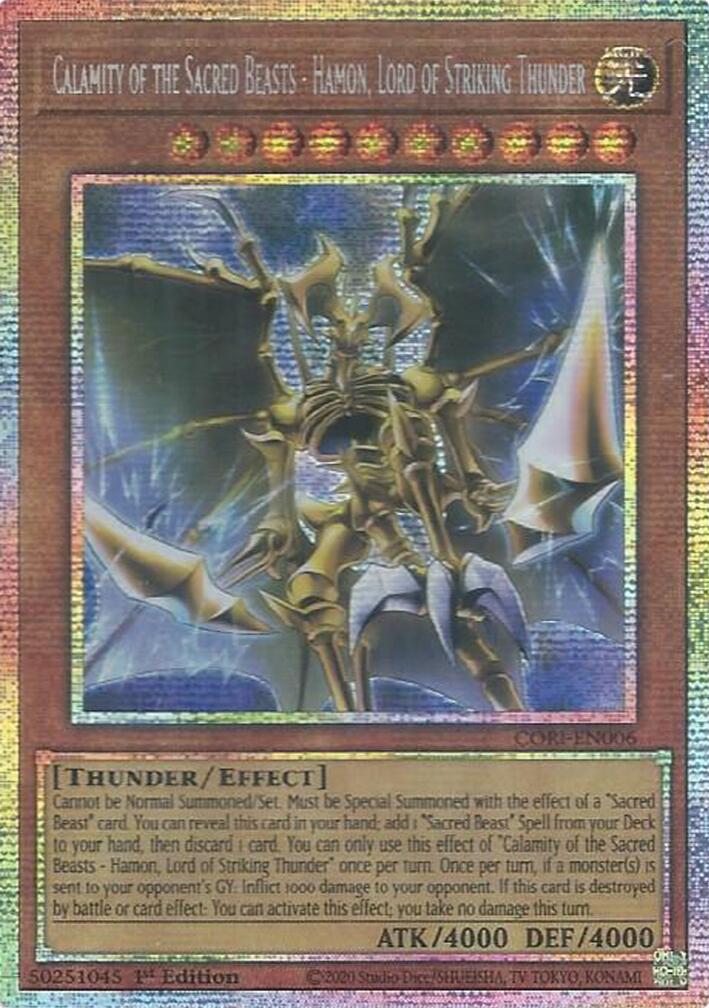 Calamity of the Sacred Beasts - Hamon, Lord of Striking Thunder (Starlight Rare) [CORI-EN006] Starlight Rare | Exor Games New Glasgow