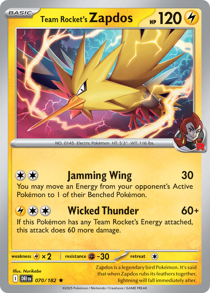 Team Rocket's Zapdos (070/182) (Deck Exclusive) [Scarlet & Violet: Destined Rivals] | Exor Games New Glasgow