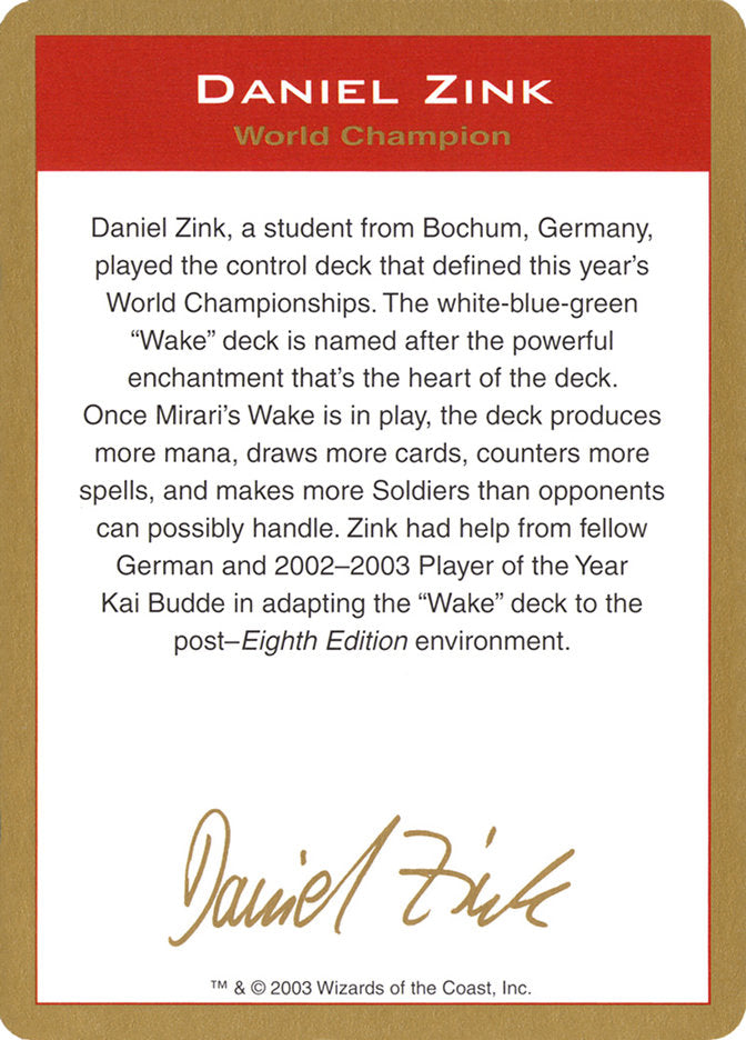 Daniel Zink Bio [World Championship Decks 2003] | Exor Games New Glasgow