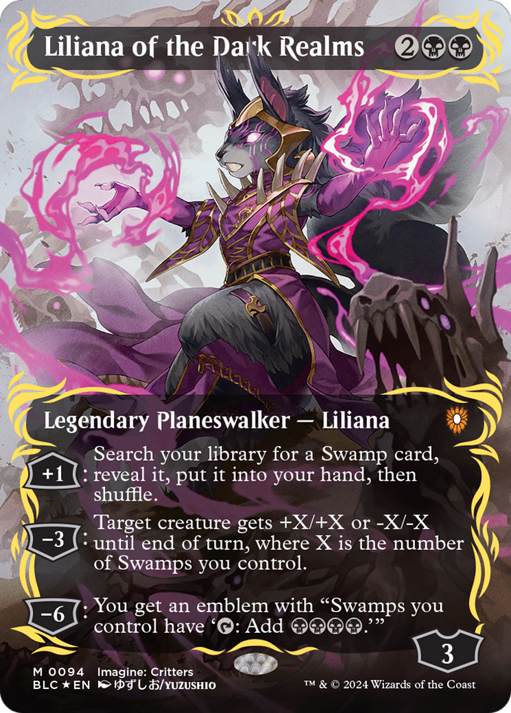 Liliana of the Dark Realms (Borderless) (Raised Foil) [Bloomburrow Commander] | Exor Games New Glasgow