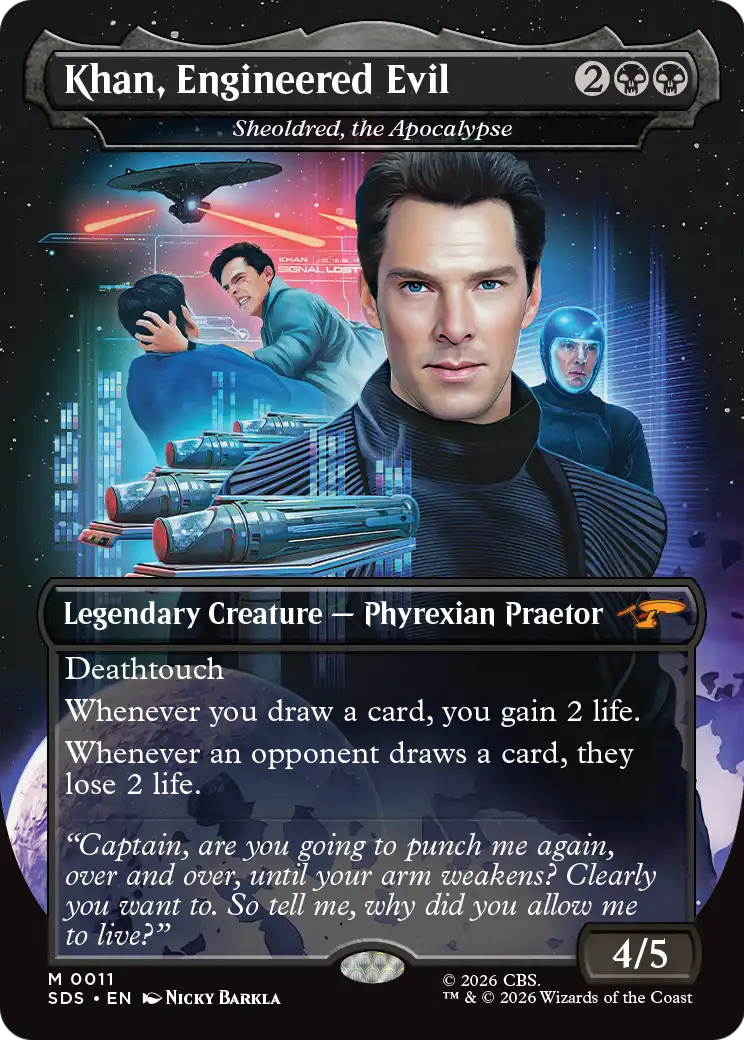 Khan, Engineered Evil - Sheoldred, the Apocalypse (Borderless) [Star Trek: Stardates] | Exor Games New Glasgow