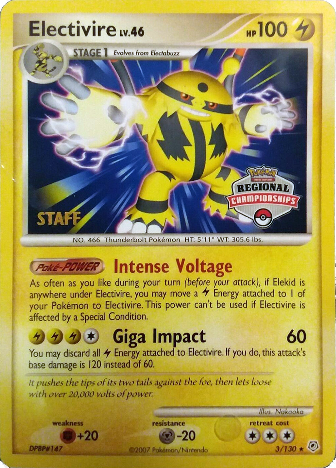 Electivire (003/130) (2008 Staff Regional Championships) [League & Championship Cards] | Exor Games New Glasgow