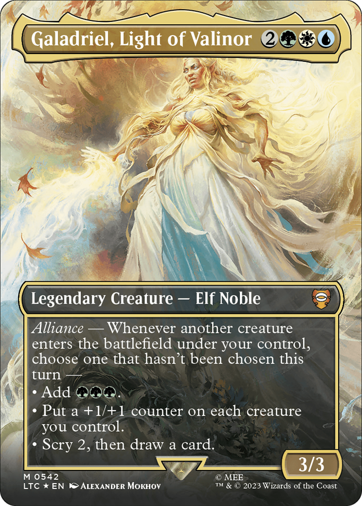 Galadriel, Light of Valinor (Borderless) (Surge Foil) [The Lord of the Rings: Tales of Middle-Earth Commander] | Exor Games New Glasgow