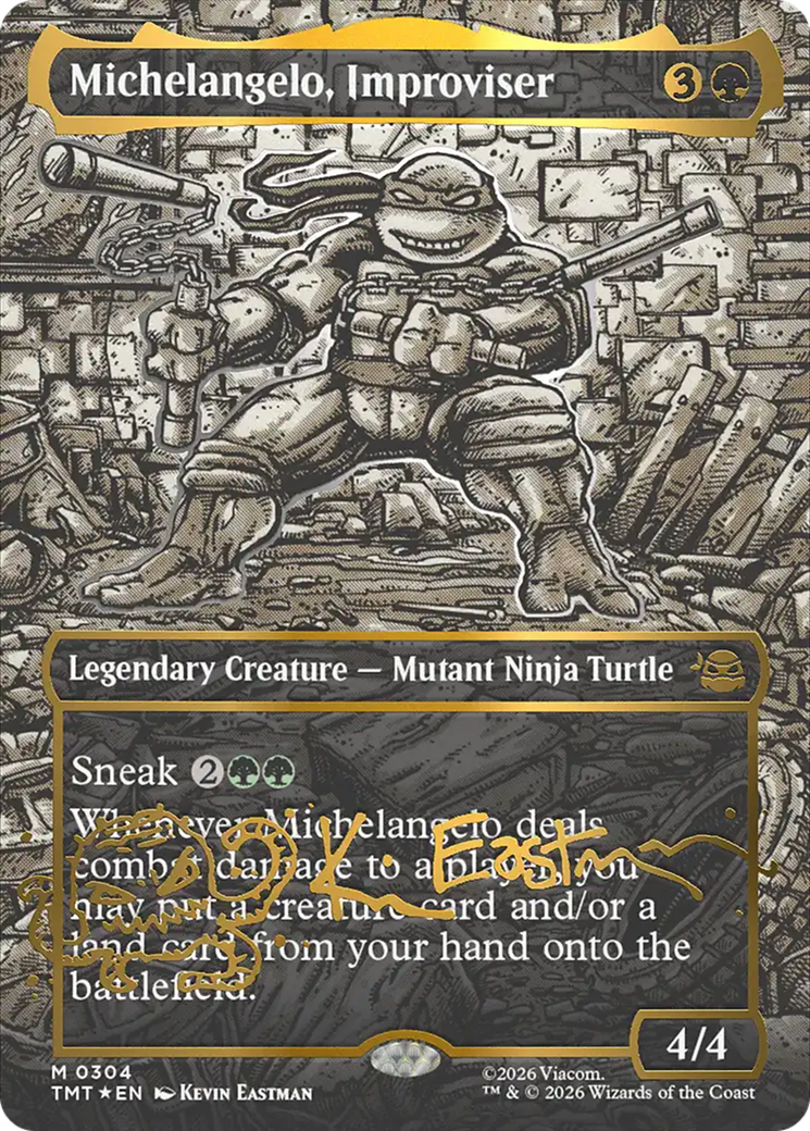 Michelangelo, Improviser (Borderless) (Gold-Stamped Signature) [Teenage Mutant Ninja Turtles] | Exor Games New Glasgow