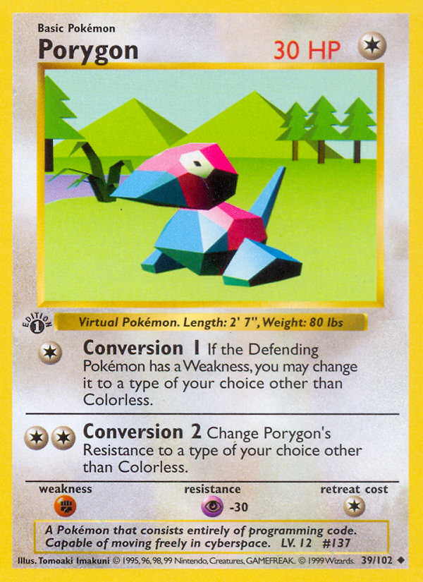 Porygon (39/102) (Shadowless) [Base Set 1st Edition] | Exor Games New Glasgow