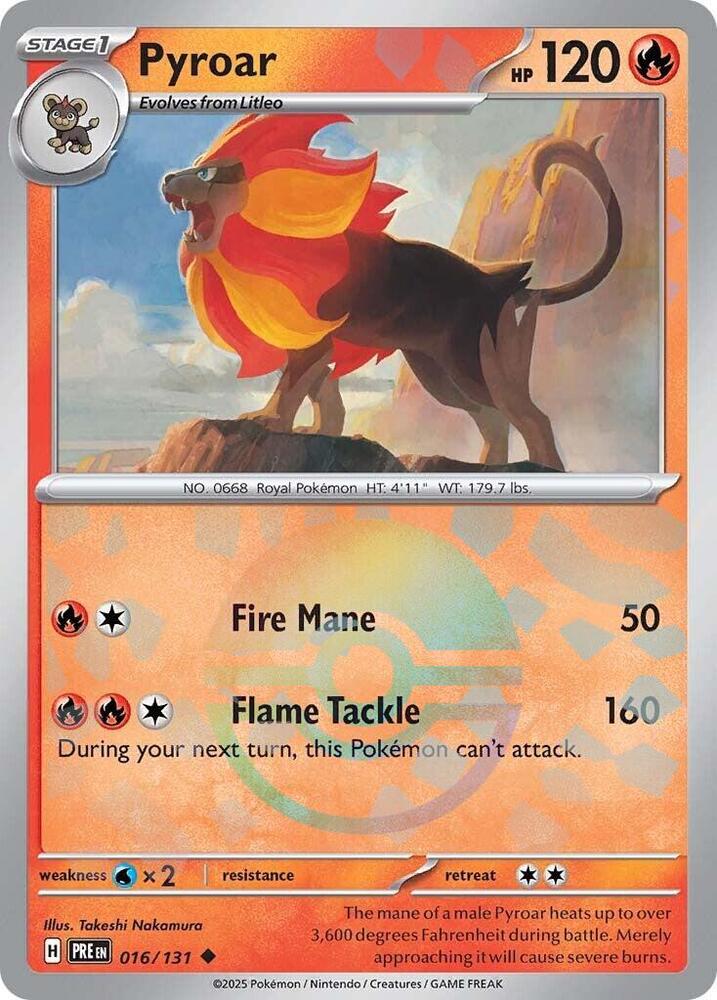 Pyroar (016/131) (Poke Ball Pattern) [Scarlet & Violet: Prismatic Evolutions] | Exor Games New Glasgow
